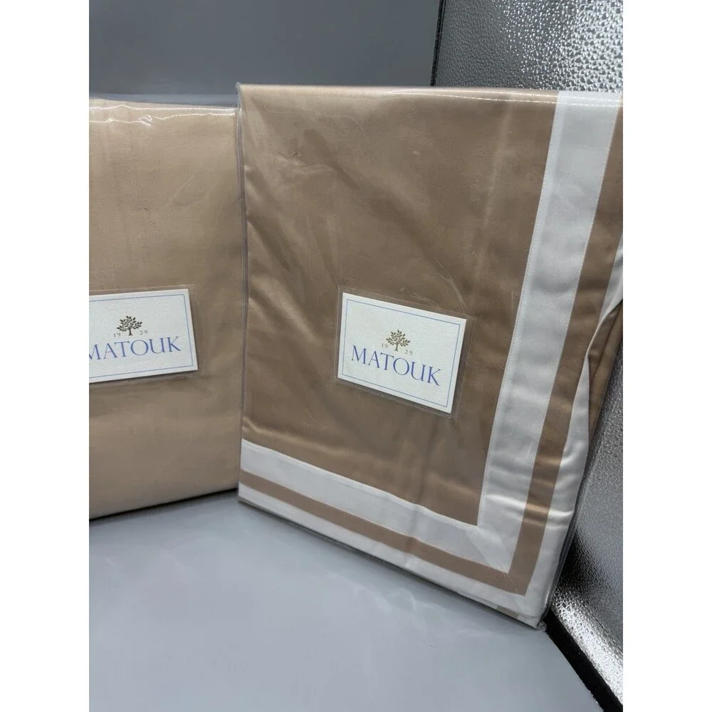 Matouk Alessandra Full/Queen Duvet + 2 Euro Shams Ambrosia/Bone NEW Sateen